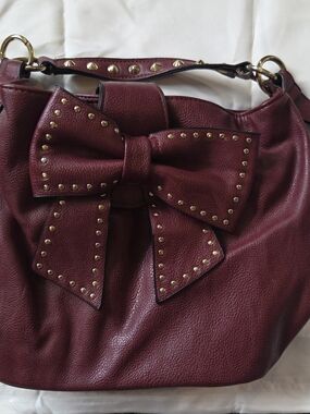 Betsey Johnson Studded Bow Bag in Burgundy